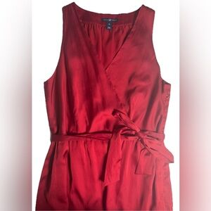 Gap Red Satin Sleeveless‎ Cocktail Holiday Dress 14 Tall Tie Knee Length